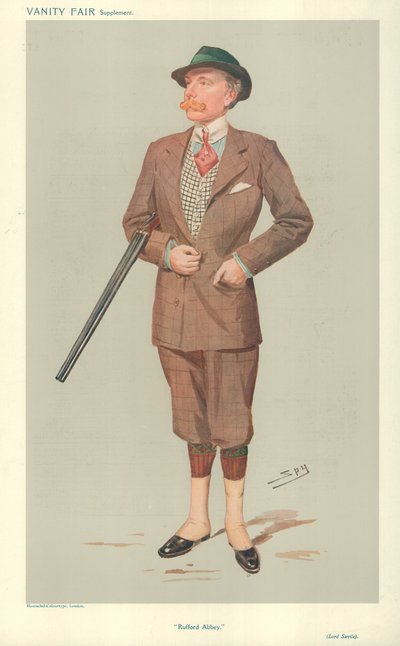 Lord John Savile, Rufford Abbey, 15 april 1908, Vanity Fair cartoon door Leslie Matthew Ward