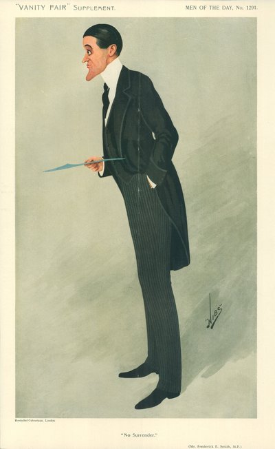 Mr Frederick E Smith, Geen overgave, 16 januari 1907, Vanity Fair cartoon door Leslie Matthew Ward