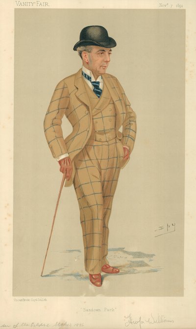 Mr Hwfa Williams, Sandown Park, 7 november 1891, Vanity Fair cartoon door Leslie Matthew Ward