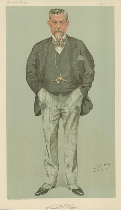 Mr James Thompson, Caledonian Railway, 15 augustus 1895, Vanity Fair cartoon door Leslie Matthew Ward