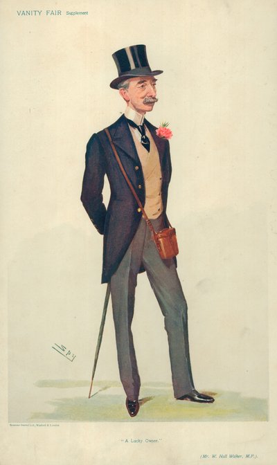 Mr W Hall Walker MP, een gelukkige eigenaar, 21 juni 1906, Vanity Fair cartoon door Leslie Matthew Ward