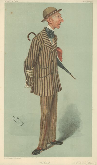 Mr William Crawfurd Stirling-Stuart, De hoedenmaker, 23 juni 1904, Vanity Fair cartoon door Leslie Matthew Ward