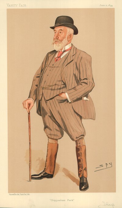 Mr William Montagu Tharp, Chippenham Park, 21 juni 1894, Vanity Fair cartoon door Leslie Matthew Ward