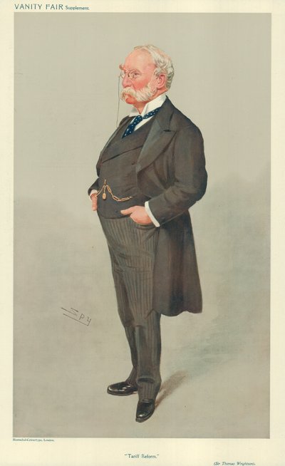 Sir Thomas Wrightson, Tariefhervorming, 6 mei 1908, Vanity Fair cartoon door Leslie Matthew Ward