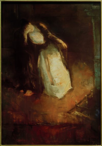 Vrouw bij de open haard (Dromen bij de open haard) door Lesser Ury