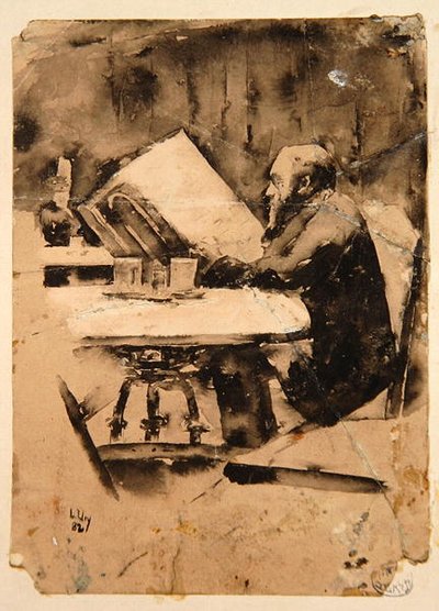Man in café door Lesser Ury