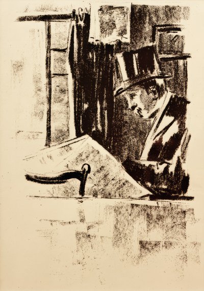 Krantenlezer met hoge hoed door Lesser Ury