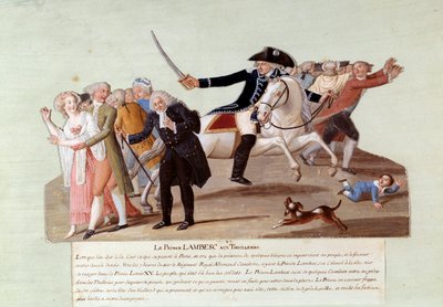 Franse Revolutie van 1789: Prins van Lambesc bij de Tuilerieën op 12 juli, poging om de eerste demonstraties van de revolutionairen te onderdrukken. door Lesueur Brothers