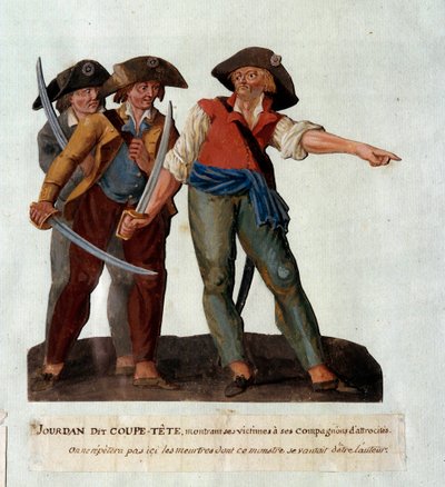 Voorstelling van Mathieu Jouve Jourdan genaamd Jourdan Coupe-Tete (1749-1794), een wrede revolutionair die beroemd werd na de slachtingen van de Glaciere in Avignon in oktober 1791 door Lesueur Brothers