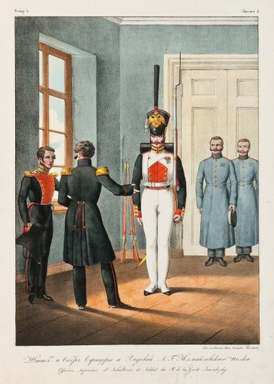 Hoofdofficieren en soldaten van het Izmaylovsky Lifeguard-regiment, 1830-1840s door Lev Alexandrovich Belousov