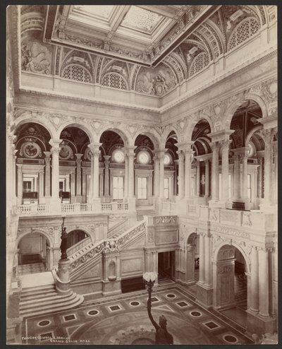 Congresbibliotheek: Grote trappenhal door Levin C. Hardy