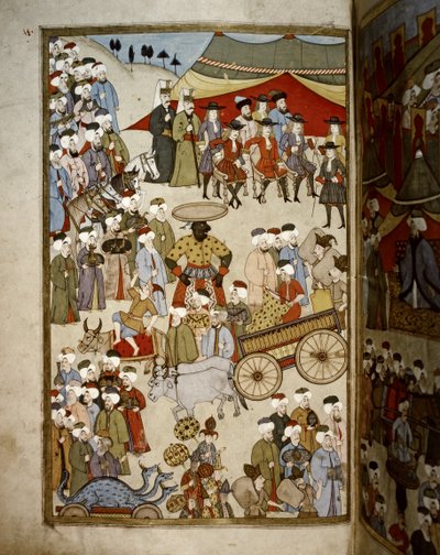 OTTOMAANSE RIJK: De Bazaar in Istanbul, c.1720 door Levni Levni