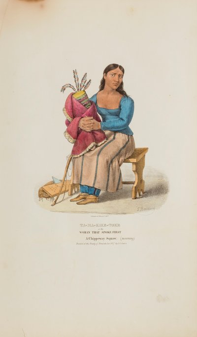 TA-MA-KAKE-TOKE of de vrouw die het eerst sprak; een Chippeway-vrouw (rouwend), uit de Aboriginal Portfolio door Lewis, James Otto