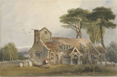 Rushton Spencer Kerk: Aquarel Schilderij, nd [c1830-1840] door Lewis John Wood