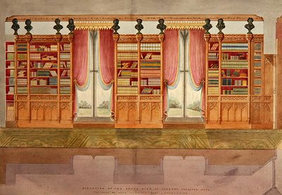 Elevatie van de zuidkant bibliotheek, Snelston Hall, Derbyshire door Lewis Nockalls Cottingham