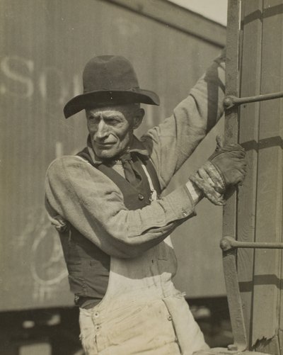 Ouderwetse remmer op goederentrein door Lewis Wickes Hine