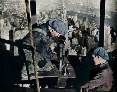Het vastzetten van de laatste bouten op de ochtendmast van het Empire State Building, ca. 1931 door Lewis Wickes Hine