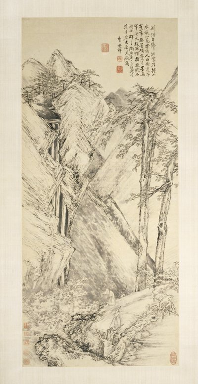 Landschap naar Jing Hao en Guan Tong door Li Shizhuo
