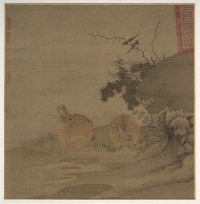Eksters en wilde konijnen, 1200s door Li Yong