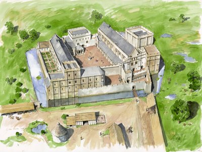 Luchtfoto vanuit het zuiden, Wolvesey Castle, Oud Bisschoppelijk Paleis door Liam Wales