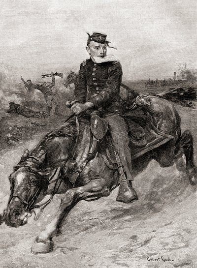 Een koerier tijdens de Amerikaanse Burgeroorlog, uit The Century Magazine, gepubliceerd 1887 door Unbekannt Unbekannt