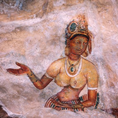 Apsaras, hemelse nimf die een offer brengt, fresco, versterkte citadel van Sigiriya (UNESCO Werelderfgoedlijst) door Unbekannt Unbekannt