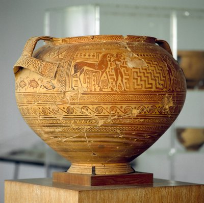 Argivische krater met geometrische decoraties, diameter 50 cm, Griekse beschaving, 8e eeuw v.Chr. door Unbekannt Unbekannt