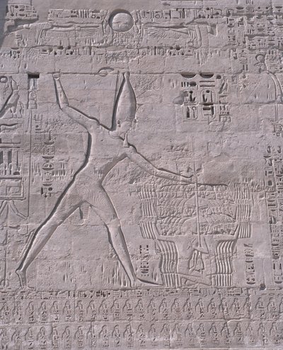 Gravures op de muur van een tempel, Medinet Habu, Luxor, Egypte door Unbekannt Unbekannt