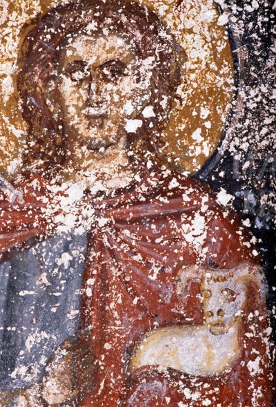 Christus, fresco in Byzantijnse kerk van Sotiras Christos, Vlithias, Kreta, Griekenland (foto) door Unbekannt Unbekannt
