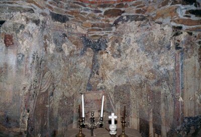 Beschadigde fresco in kerk in Kantanos, Kreta, Griekenland door Unbekannt Unbekannt
