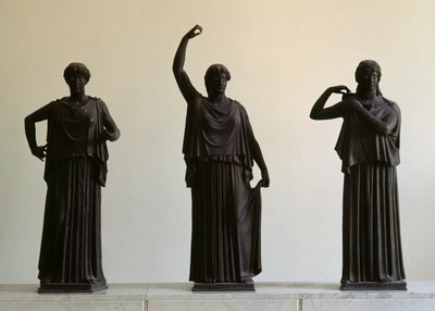 Dansers of Hydrophorai (waterdragers), groep van vijf bronzen sculpturen uit Villa van de Papyri, Herculaneum, Campania, Italië. Romeinse beschaving door Unbekannt Unbekannt