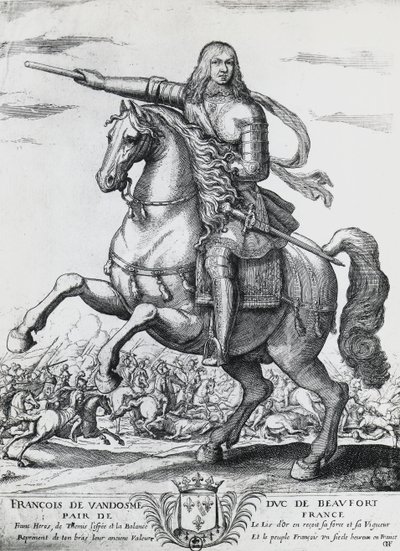 Ruiterportret van Frans van Bourbon-Vendome (1616-1669), tweede hertog van Beaufort en Franse generaal, gravure door Nicolas de La Fage door Unbekannt Unbekannt