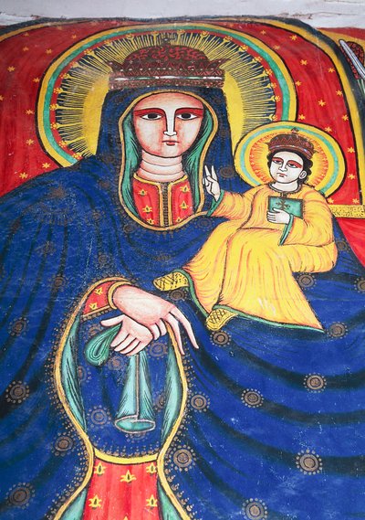 Fresco die Maria en Kind afbeeldt, Kerk van Onze Lieve Vrouw Maria van Zion (17e eeuw), Aksum (Unesco Werelderfgoedlijst) door Unbekannt Unbekannt