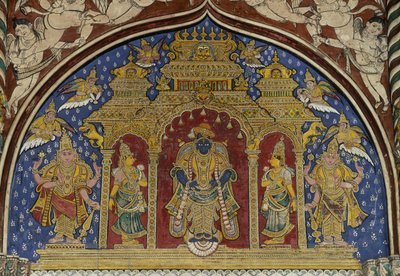 Fresco met Visnu, Thanjavur Maratha paleis, Tamil Nadu, India door Unbekannt Unbekannt