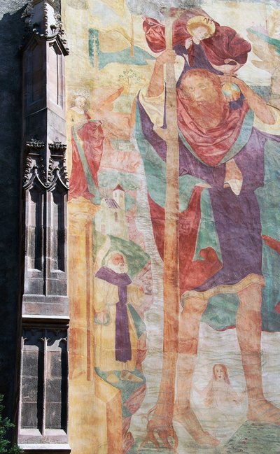 Fresco van Sint Christoffel, zuidelijke buitengevel, Sint-Nicolaas Parochiekerk, Merano door Unbekannt Unbekannt