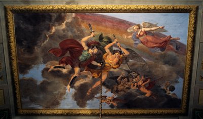 Fresco op plafond van slaapkamer van Koninklijk Appartement, Hertogelijk Paleis, Lucca, Toscane, Italië (detail) door Unbekannt Unbekannt