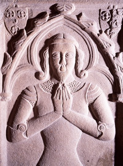 Grafsteen met reliëfdecoraties, Coetquen Toren, Dinan, Bretagne. Detail. Frankrijk door Unbekannt Unbekannt