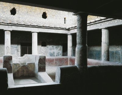 Klein binnenatrium met fontein voor het besproeien van de tuin, Villa Poppaea, Oplonti door Unbekannt Unbekannt