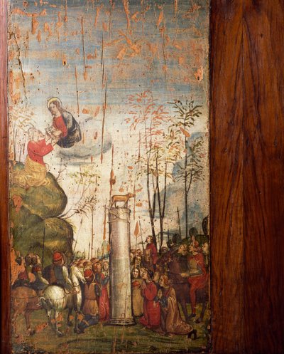 Italië, Milaan, Kerk van St. Maria delle Grazie, Oude Sacristie, Mozes op de Sinaï en het Gouden Kalf, beschilderd houten bord door Unbekannt Unbekannt