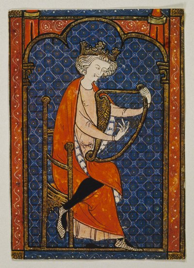 Koning David speelt harp, miniatuur uit manuscript in Hebreeuwse taal door Unbekannt Unbekannt