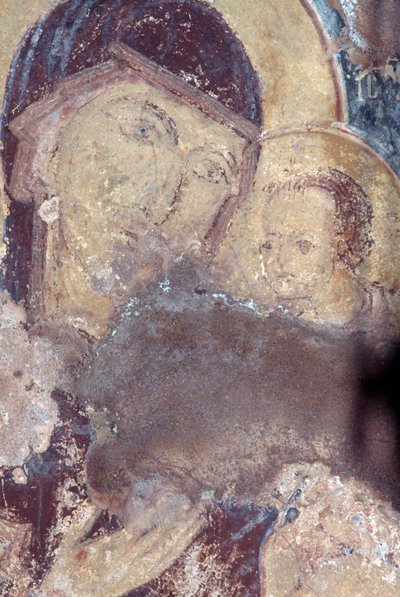 Madonna en Kind, fresco in de kerk van Panagia, Rodovani, Kreta, Griekenland door Unbekannt Unbekannt