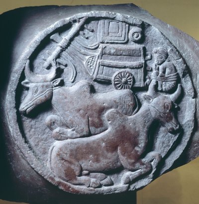 Medallion versierd in reliëf van balustrade van Stupa van Bharhut, boeddhistisch monument, Madhya Pradesh, India, Indiase beschaving, 2e eeuw v.Chr. door Unbekannt Unbekannt