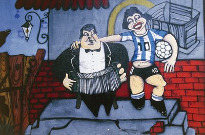 Muzikant Anibal Troilo en voetballer Diego Maradona, muurschildering in Caminito steeg, La Boca, Buenos Aires door Unbekannt Unbekannt