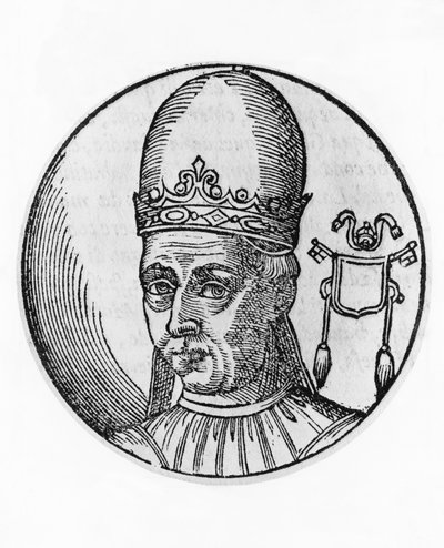 Portret van Adrianus I (700-795), 95e paus van de Katholieke Kerk vanaf 772, gravure door Unbekannt Unbekannt