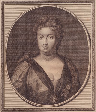 Portret van Anne Stuart, Koningin van Groot-Brittannië (1665-1714), kopergravure door John Goldar (1729-1795) naar schilderij van G Kneller door Unbekannt Unbekannt
