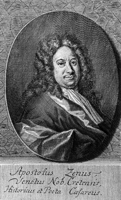 Portret van Apostolo Zeno, Italiaanse dichter, librettist, journalist en letterkundige, gravure door Unbekannt Unbekannt
