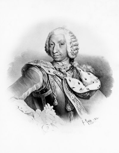 Portret van Karel Emanuel III van Savoye, koning van Sardinië, gravure naar tekening van Francesco Gonin door Unbekannt Unbekannt