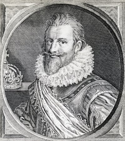 Portret van Christian IV, koning van Denemarken en Noorwegen (gravure) door Unbekannt Unbekannt