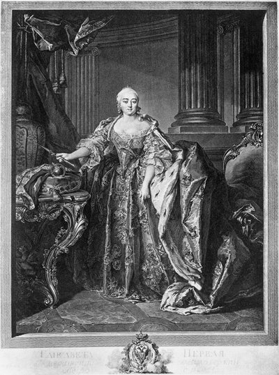 Portret van Elizabeth Petrovna, keizerin van Rusland, gravure door Unbekannt Unbekannt