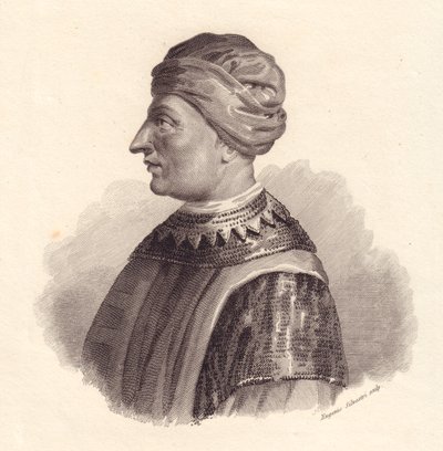 Portret van Italiaanse militaire leider Can Francesco della Scala ook bekend als Cangrande I (1291-1329), kopergravure door Eugenio Silvestri door Unbekannt Unbekannt
